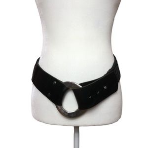Express Silver Buckle Leather and Cotton Braid Belt